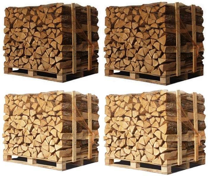 4 Paletten Brennholz (2 Weißeiche + 2 Buche/Hainbuche) · Scheite 40 cm